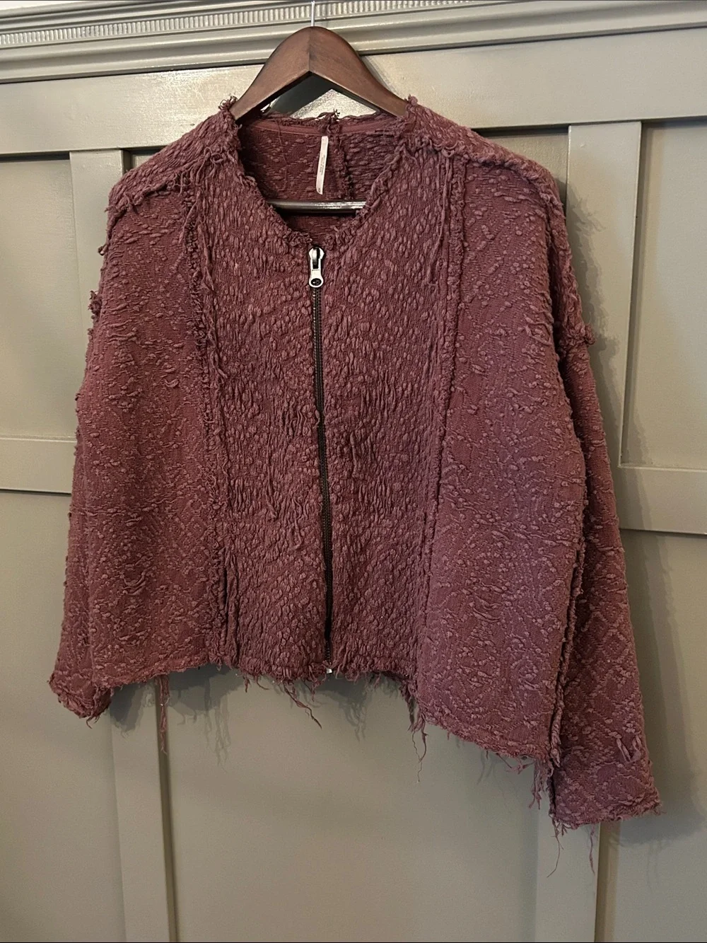 Free People Shaggy Knit Sweater Jacket Full Zip Cotton Oversized Size Small